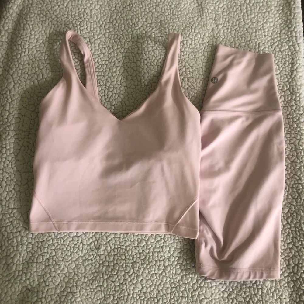 Lululemon Align Matching Set Strawberry Milkshake 2 XS Crop Tank Biker Shorts